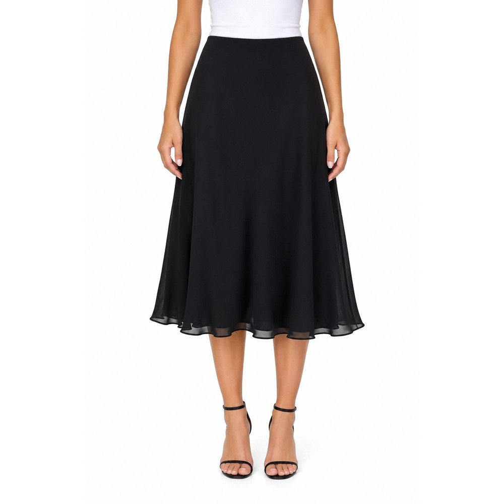 Alex Evenings Black Chiffon A-Line Midi Skirt Womens XL Formal Evening 37057